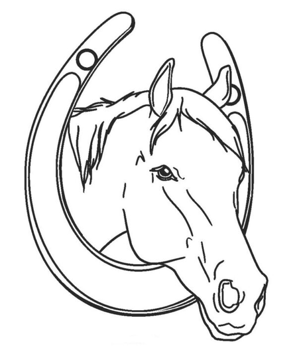 Desenho de Cavalo com Ferradura para Colorir: Arte Equina Detalhada