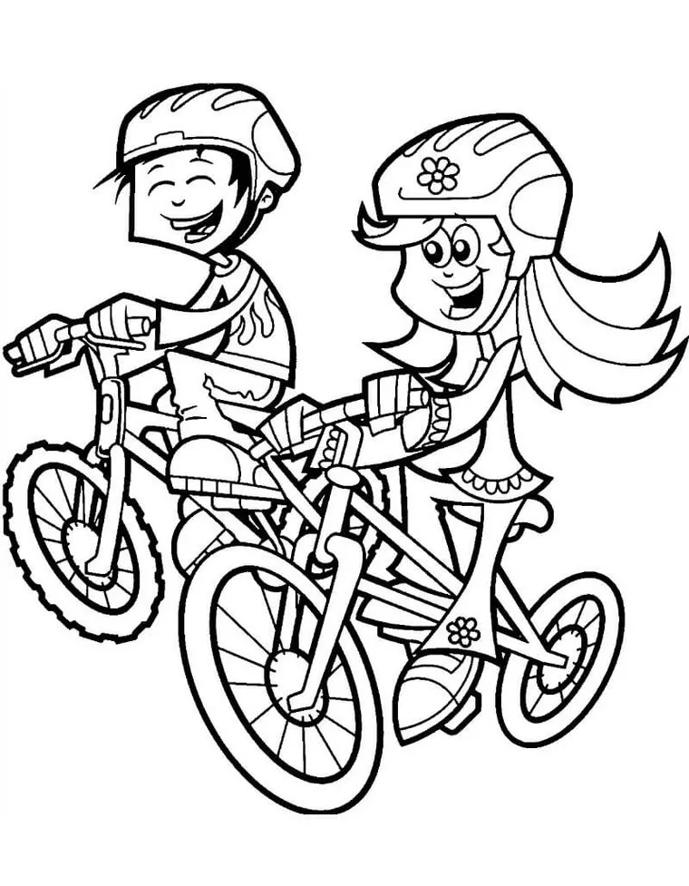 Crianças Andando de Bicicleta: Desenhos para Colorir e Imprimir