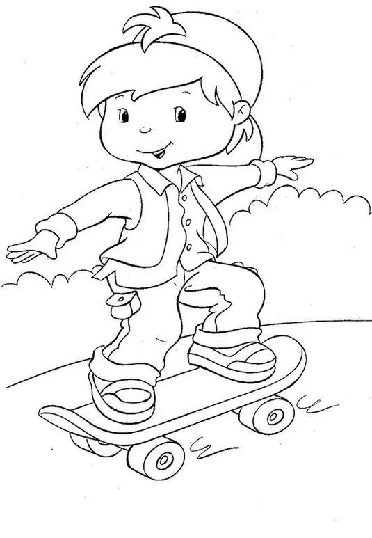 Menina no skate: desenho para colorir e imprimir. Atividade criativa com tema de skate.