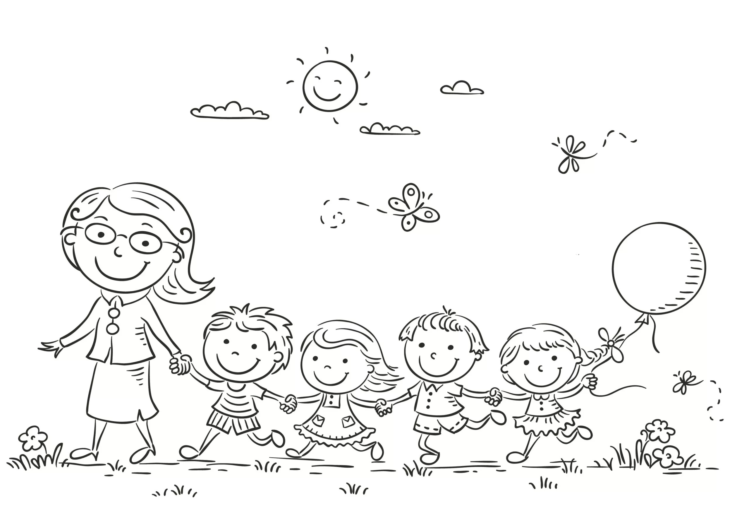 Crianças se divertindo com amigos: desenho para imprimir e colorir.