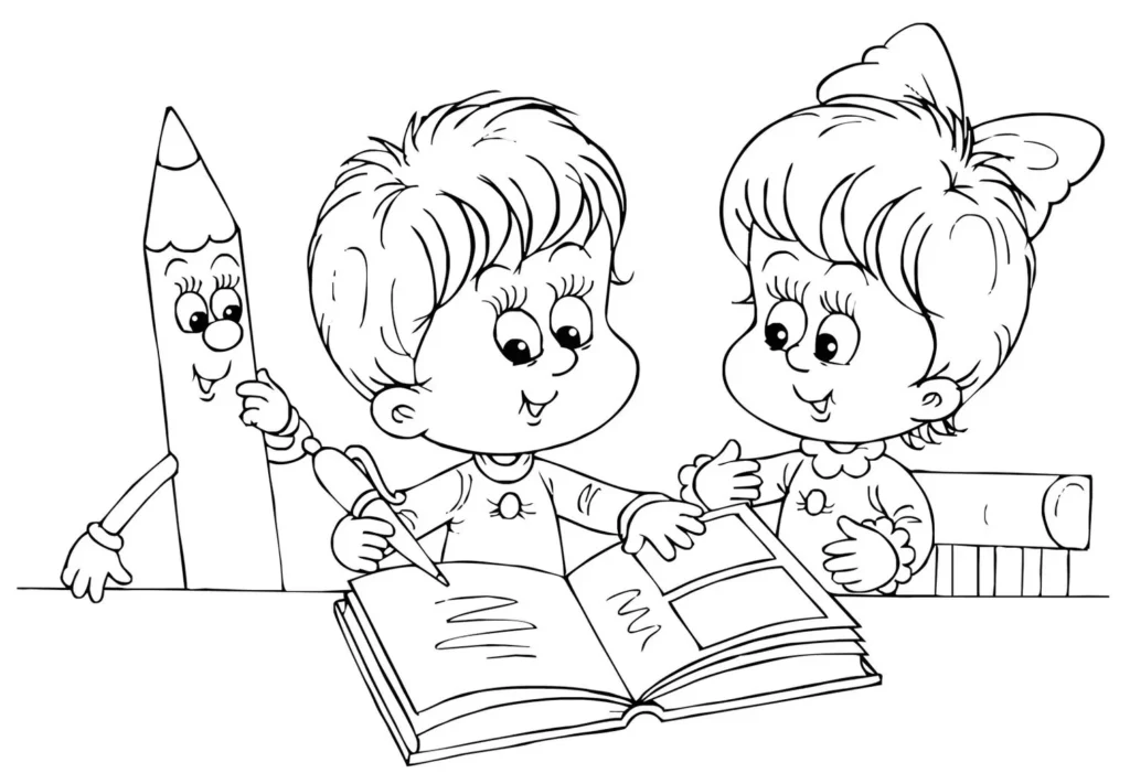 Crianças Estudando: Desenhos para Imprimir e Colorir