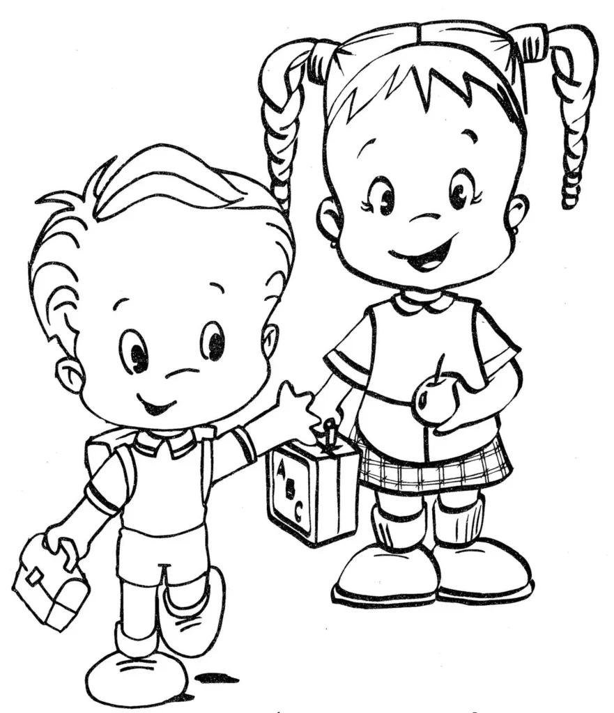 Crianças indo para a escola: desenho para colorir da hora do recreio