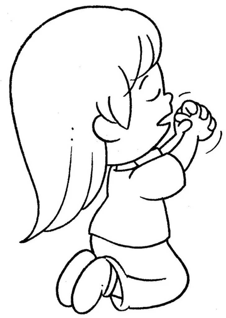 Criança em Oração: Desenho para Colorir e Imprimir