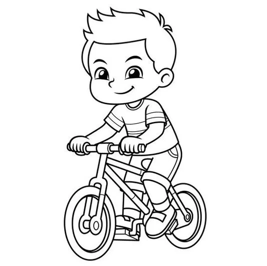 Menino em bicicleta: Desenho para colorir e atividades criativas.