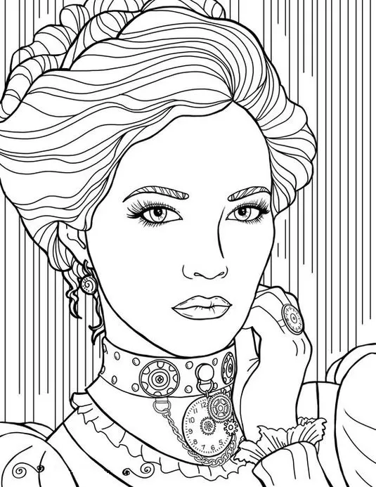 Rainha Steampunk para Colorir: Desenho Tumblr Elegante com Detalhes Intrincados