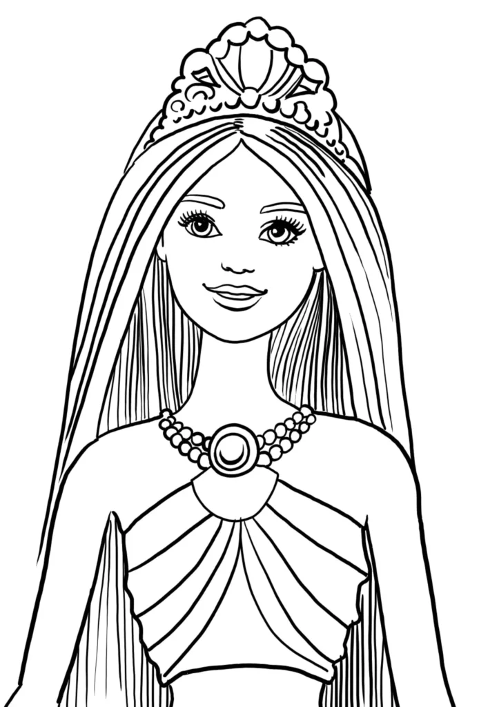 Barbie Bela Princesa: desenho para colorir e imprimir. Atividade criativa com a boneca mais amada.