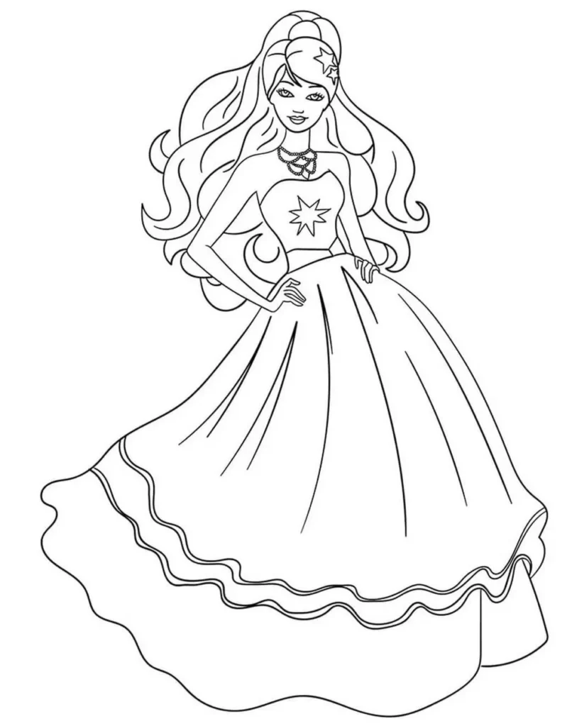 Barbie Vestida para Baile: Desenho para Colorir e Imprimir
