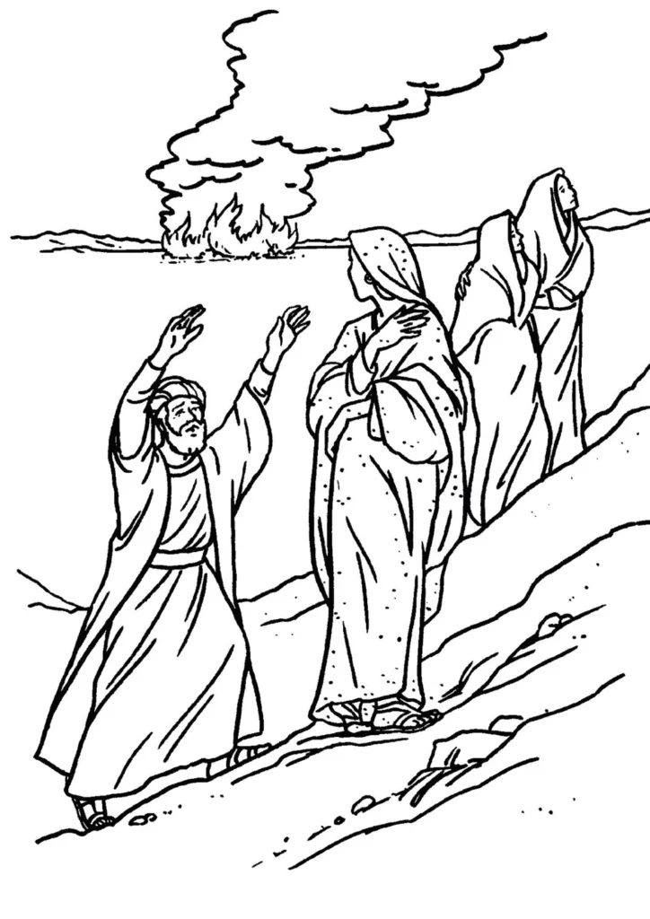 Desenhos da Mulher de Ló a Estátua de Sal Subam o monte Mulher de Ló: Família escapa e sobe o monte. Desenho bíblico.