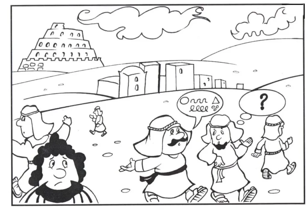 Desenhos da Torre de Babel para colorir Divisão de línguas Torre de Babel para colorir: entenda a divisão das línguas na história bíblica.