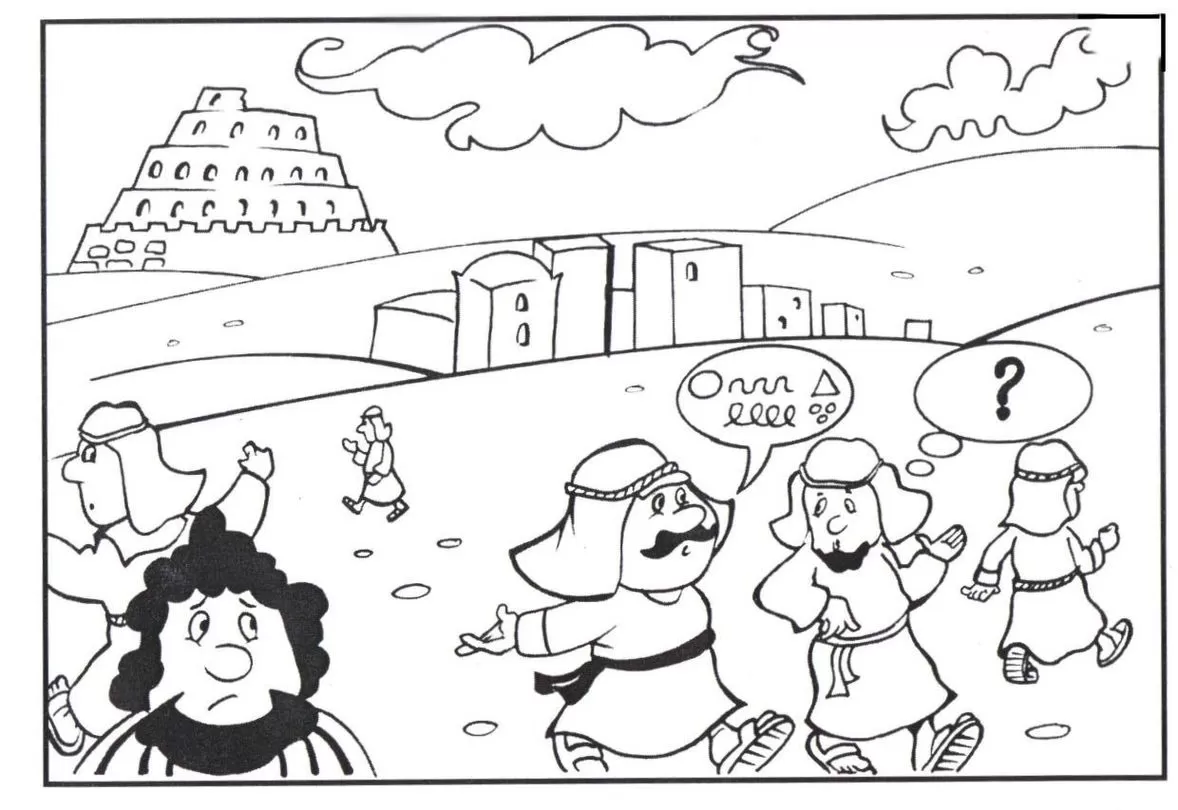 Desenhos da Torre de Babel para colorir Divisão de línguas Torre de Babel para colorir: entenda a divisão das línguas na história bíblica.