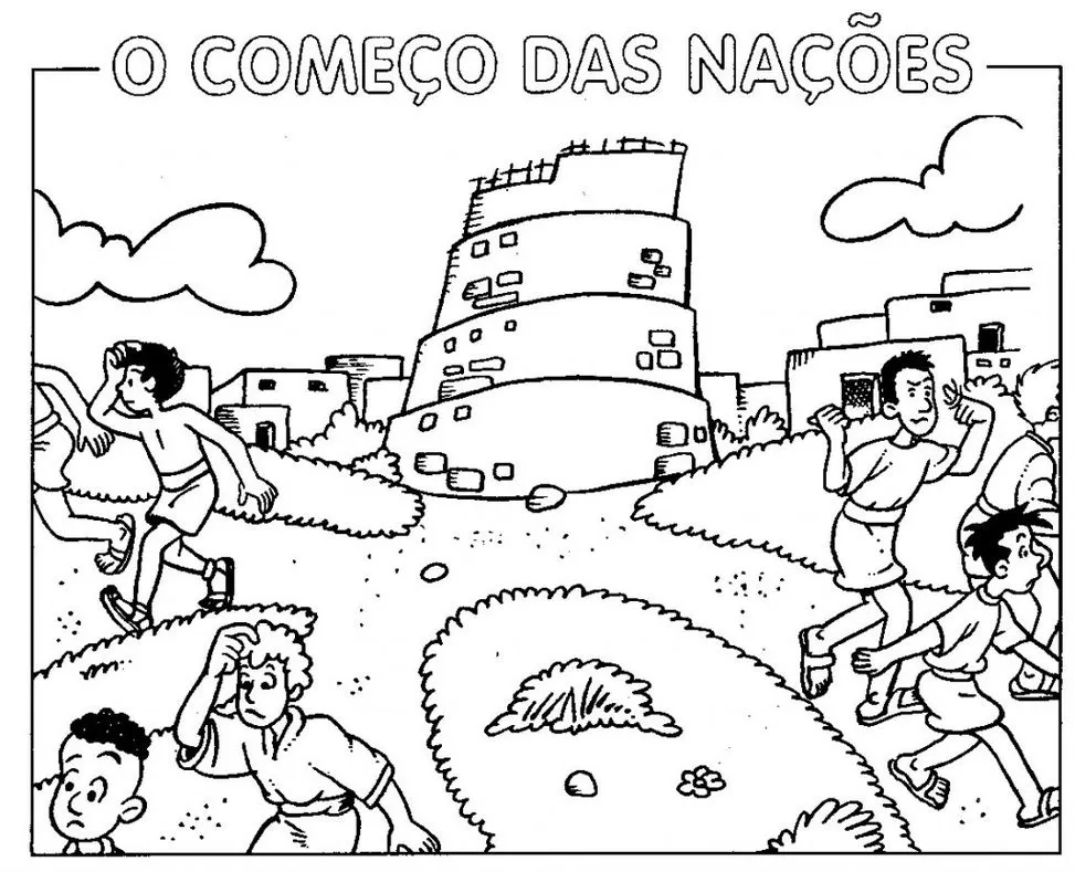 Desenhos da Torre de Babel para colorir O começo das nações Torre de Babel: O Começo das Nações - Desenho para colorir da história bíblica.