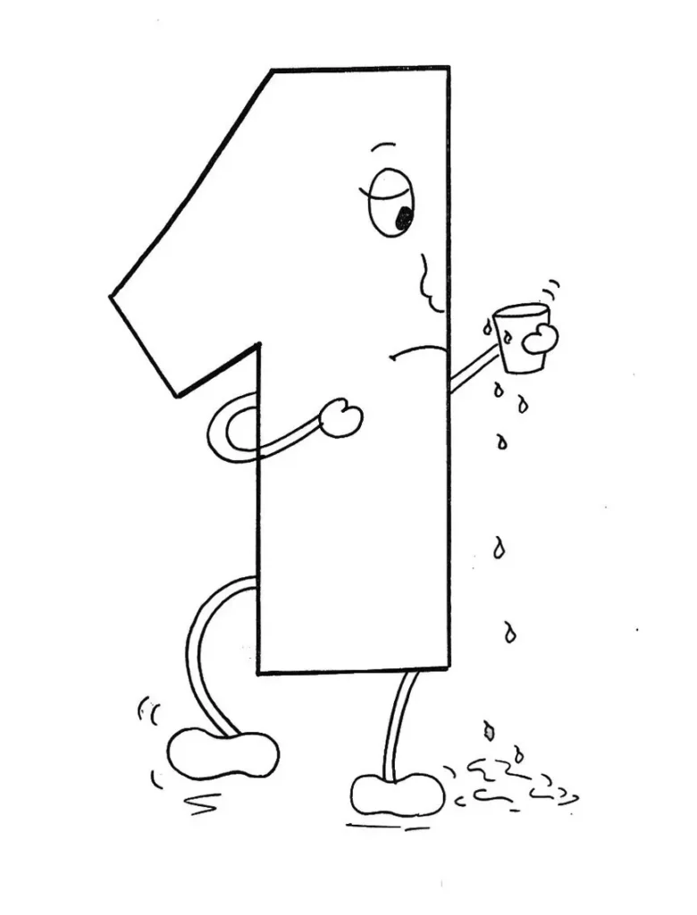 Água em Sangue: Desenho para colorir da primeira Praga do Egito. Figura antropomórfica triste segurando copo, representando a praga bíblica.