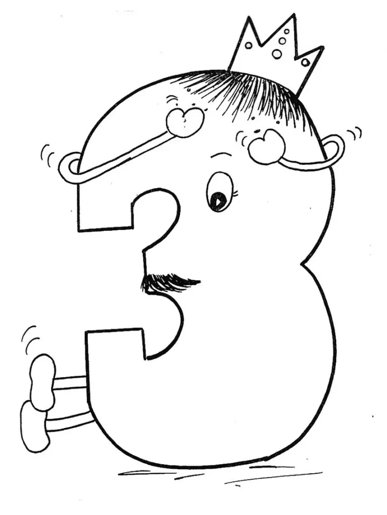 Desenho da 3ª Praga do Egito: Piolhos para Colorir. Número 3 estilizado com coroa e detalhes expressivos.