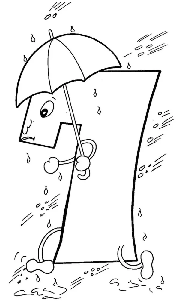 Desenho para colorir da 7ª Praga do Egito: Chuva de Pedras. Figura antropomórfica do número sete sob forte tempestade.
