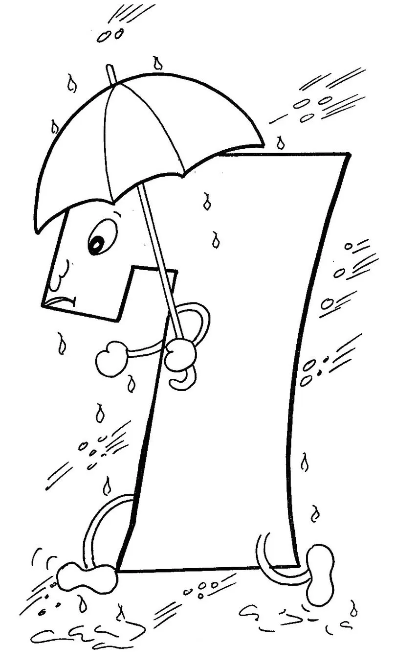 Desenho para colorir da 7ª Praga do Egito: Chuva de Pedras. Figura antropomórfica do número sete sob forte tempestade.
