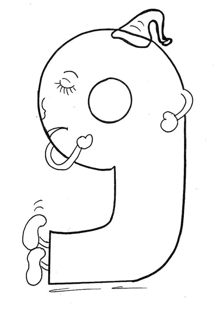 Nona Praga do Egito: Escuridão Total - Desenho para colorir com o número nove antropomorfizado.