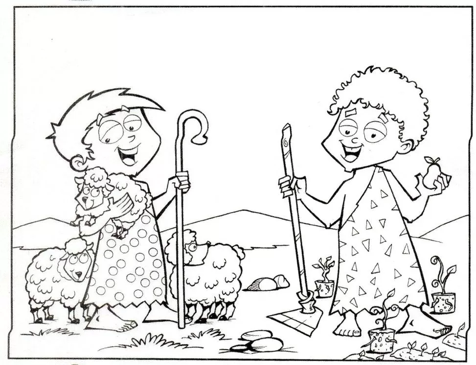 Abel e Caim: Desenho Bíblico para Colorir - O Pastor e o Agricultor