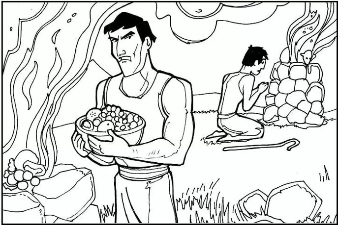 Abel e Caim: Oferenda e Devoção em Desenho para Colorir