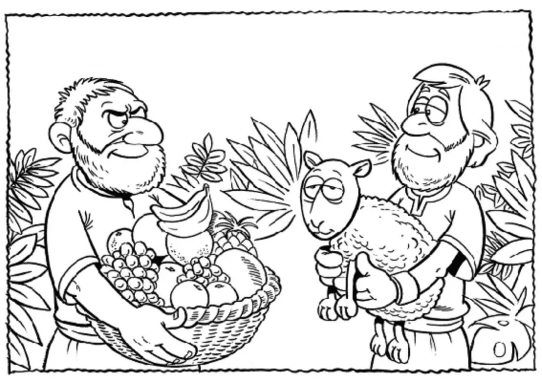 Abel e Caim Oferecendo a Deus: Desenho Religioso para Colorir