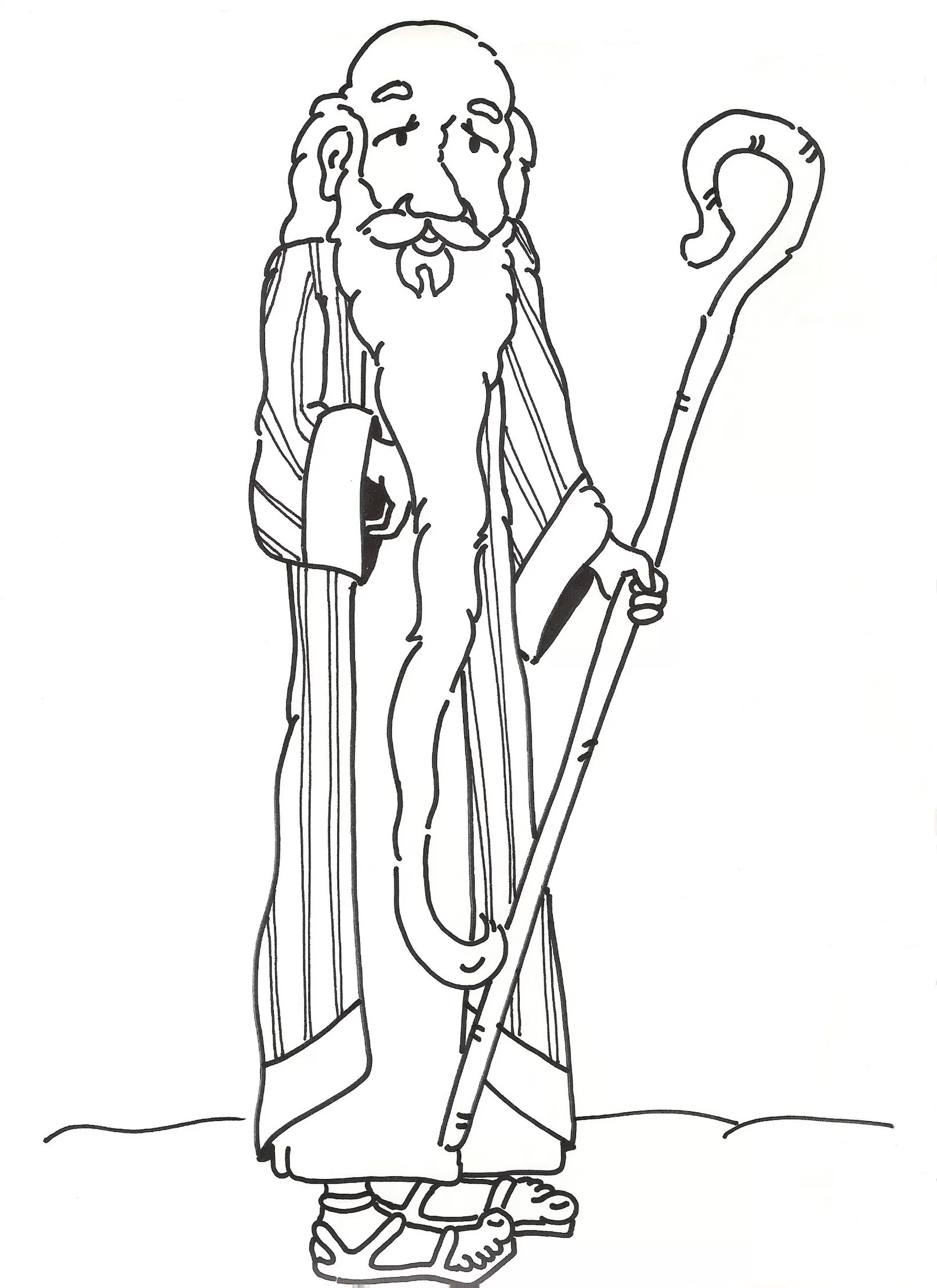Abraão e Sara: Desenho para colorir do Pai de Multidões. Imagem de um ancião bíblico com barba longa, túnica e cajado.