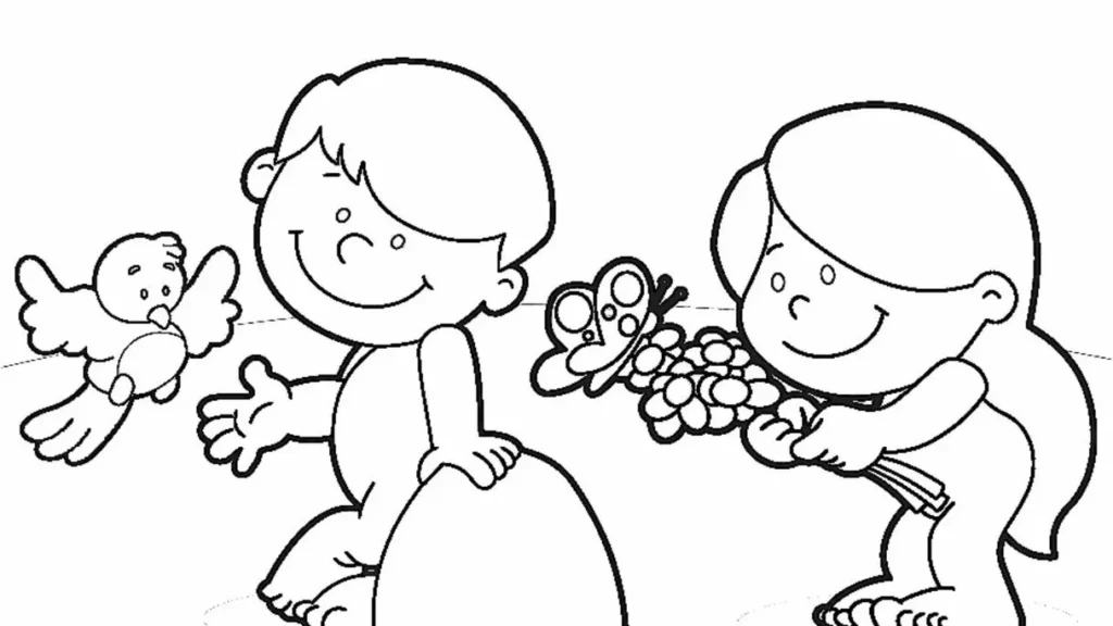 Adão e Eva: Desenho para colorir da natureza em harmonia
