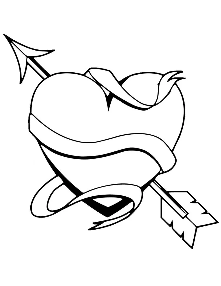 Coração com flecha: Desenho para colorir e imprimir. Amor e romance em linhas simples.
