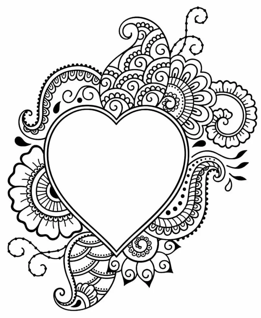 Coração mandala para colorir: desenhos de corações com padrões florais.