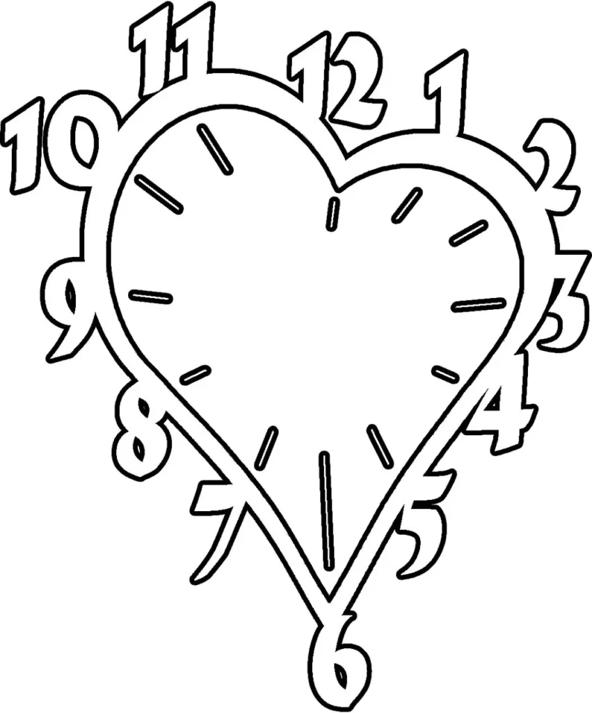 Relógio do Amor para Colorir: Desenho de Coração com Horas