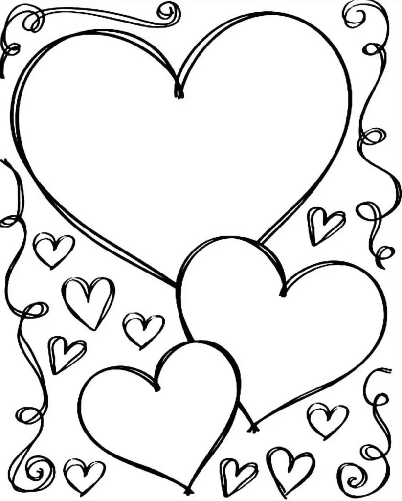 Corações para Colorir: Desenhos variados para imprimir. Imagem com diversos corações em tamanhos e estilos diferentes, perfeitos para atividades criativas.