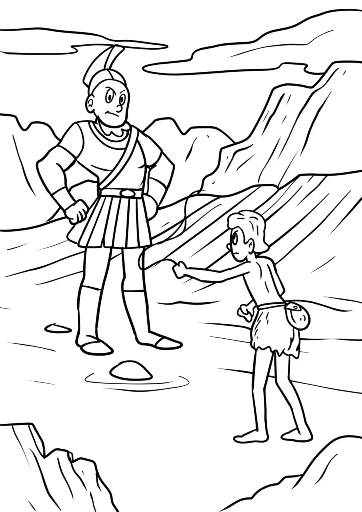 Davi e Golias para Colorir: A Derrota dos Filisteus em Desenho