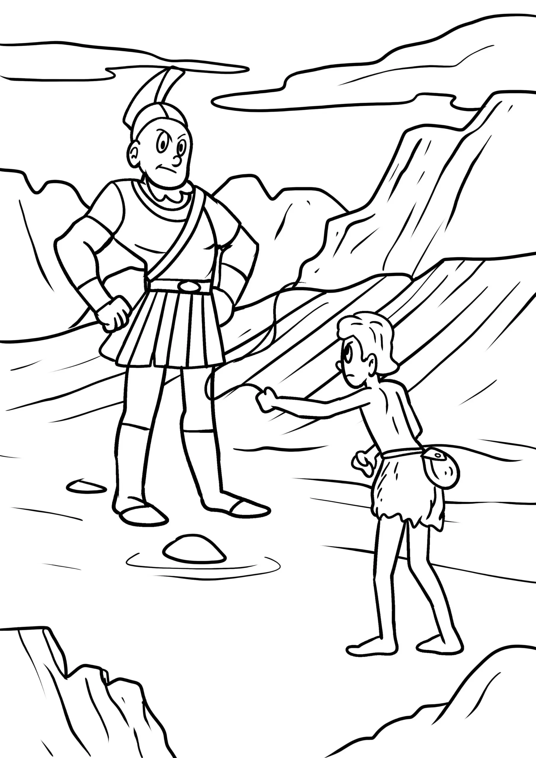 Davi e Golias para Colorir: A Derrota dos Filisteus em Desenho