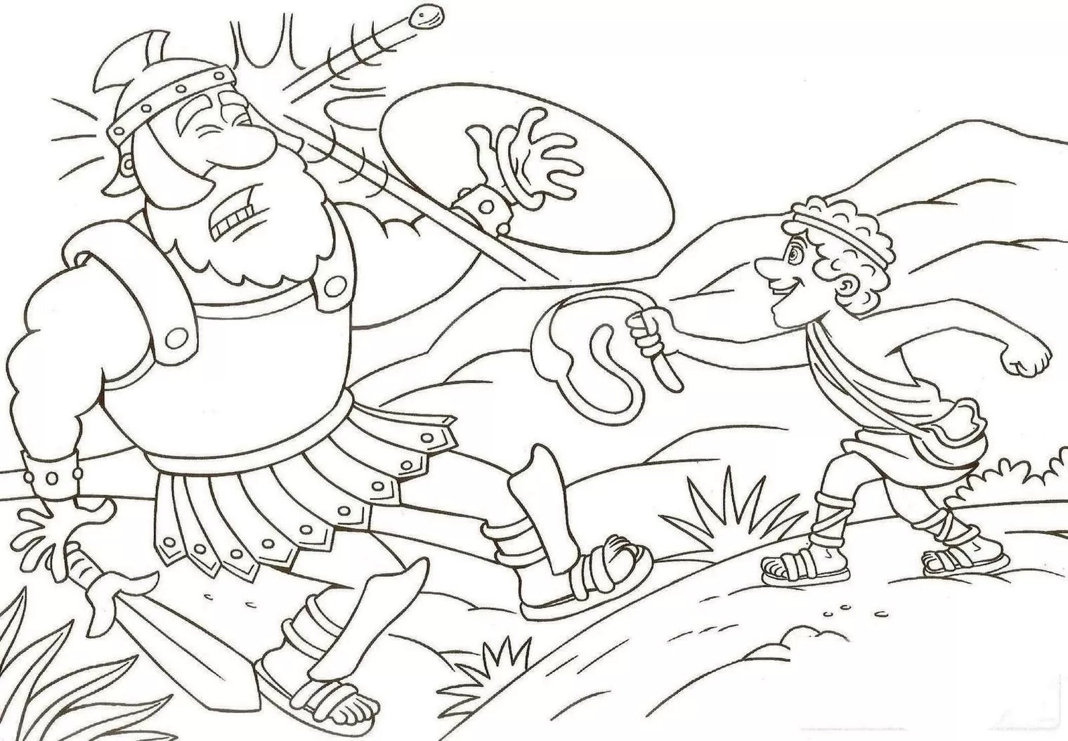 Davi e Golias: Desenho para Colorir da Vitória de Davi sobre o Gigante