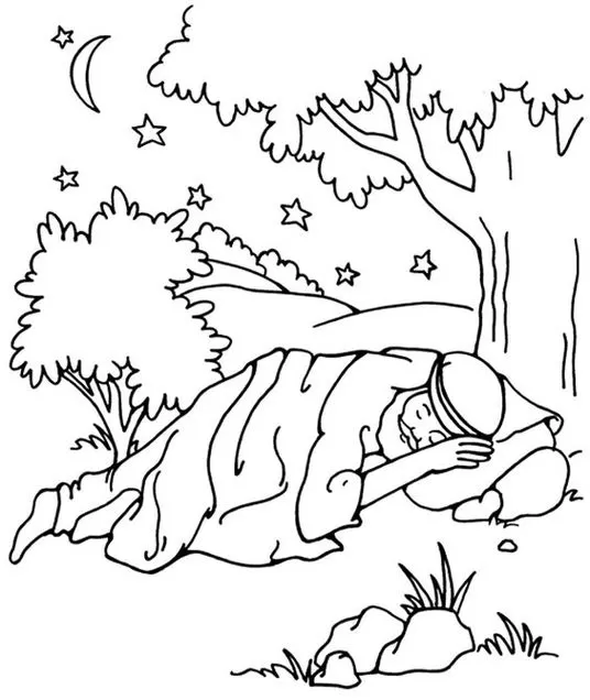 Jacó dormindo: desenho para colorir da história bíblica de Jacó e a pedra. Imprima e pinte!