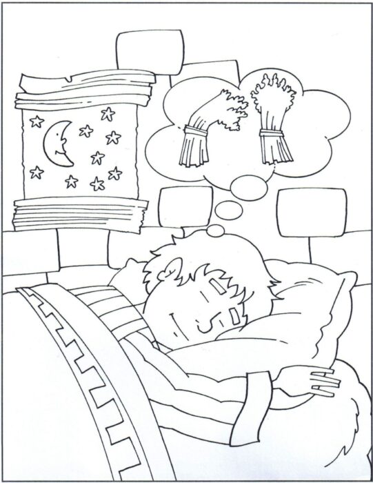 José do Egito sonhando: Desenho para colorir do sonho de José com os feixes de trigo.