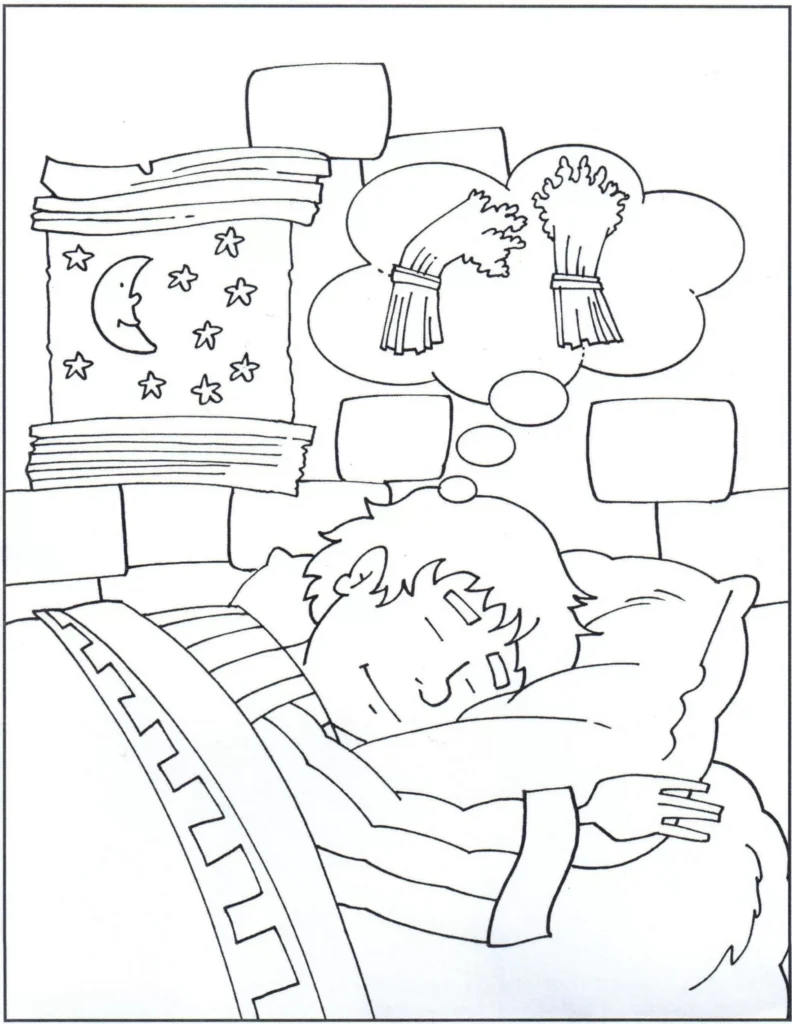 José do Egito sonhando: Desenho para colorir do sonho de José com os feixes de trigo.