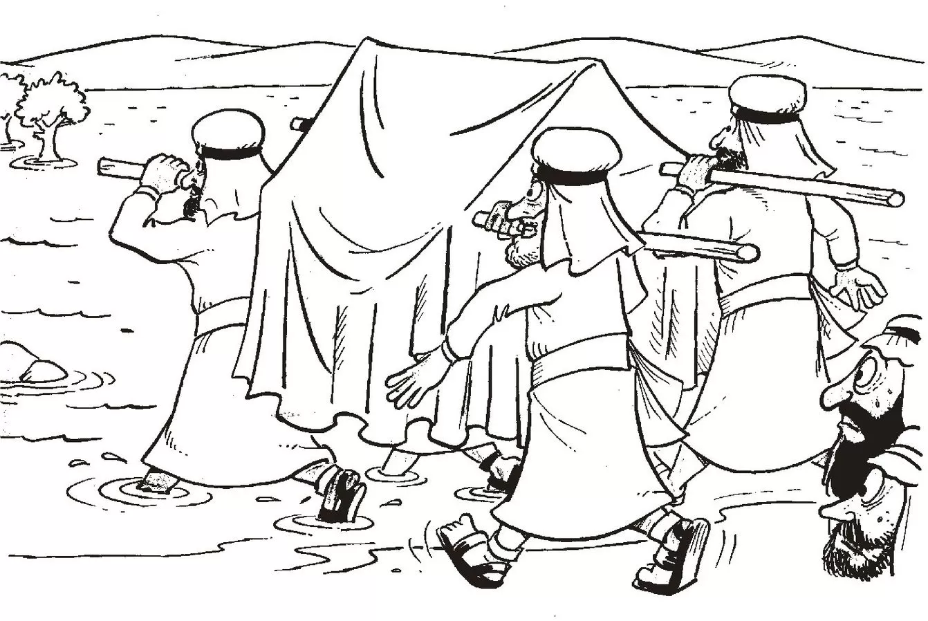 Josué e o povo de Israel carregando a Arca da Aliança ao atravessar o Rio Jordão a caminho de Jericó.
