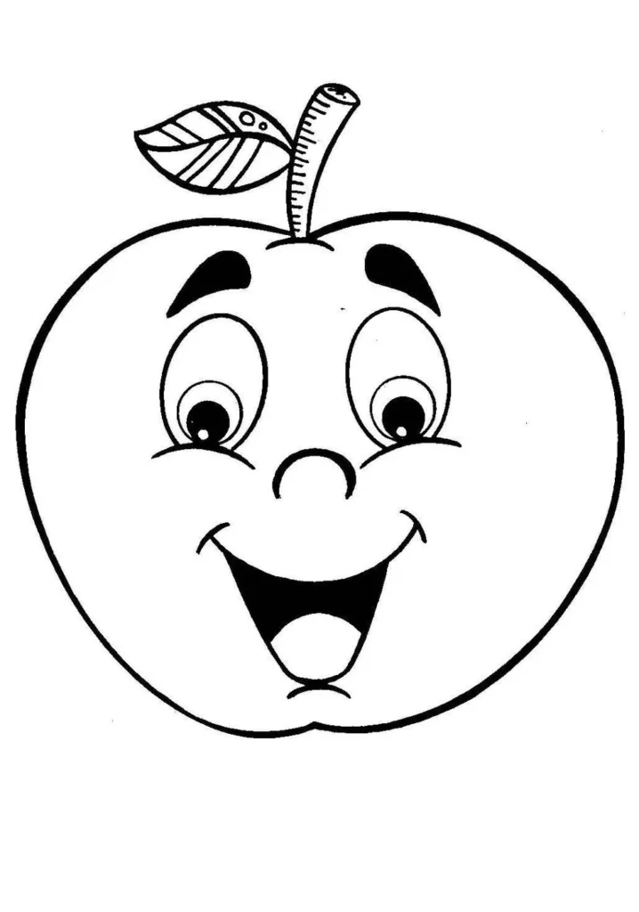 Desenhos de Maças para imprimir e colorir Carinha feliz Maçã sorridente para colorir e imprimir: Desenho divertido com carinha feliz