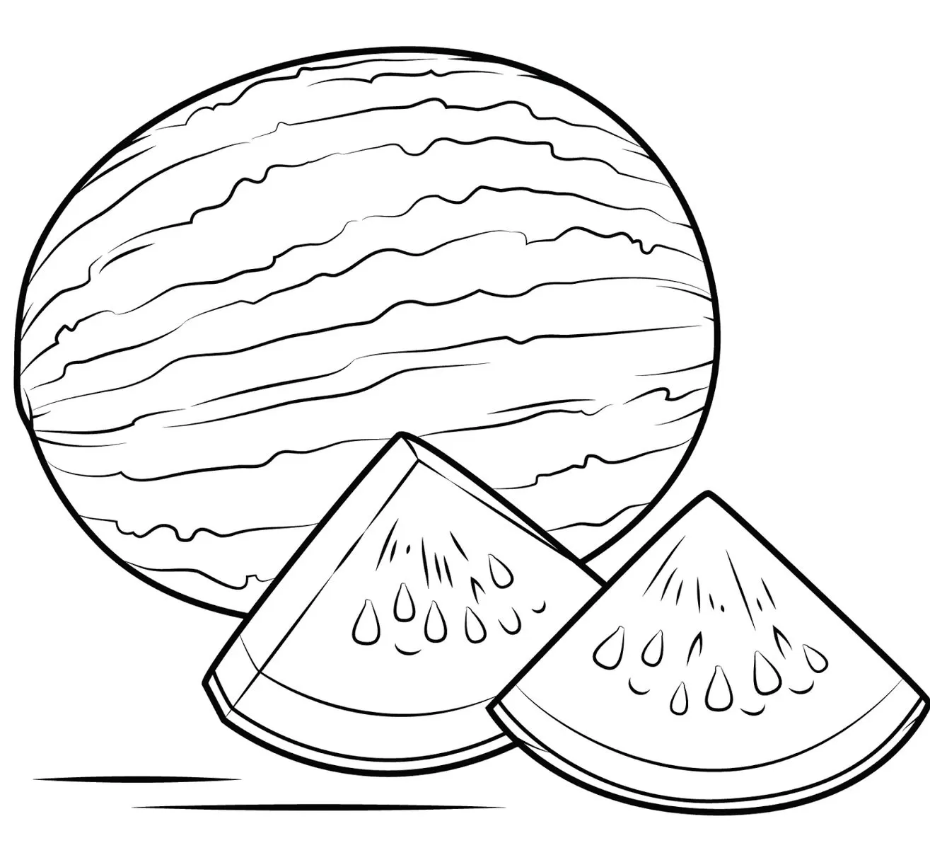 Melancia para colorir: Desenhos de fatias e fruta inteira para imprimir.