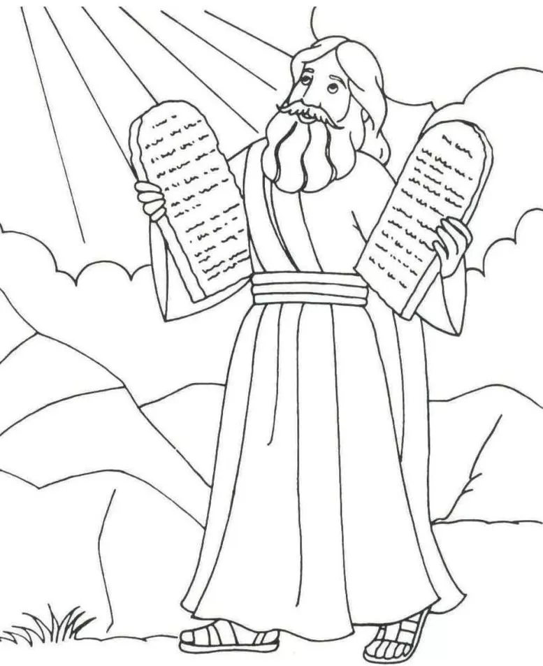 Moisés com as Tábuas da Lei: Desenho para colorir da cena bíblica