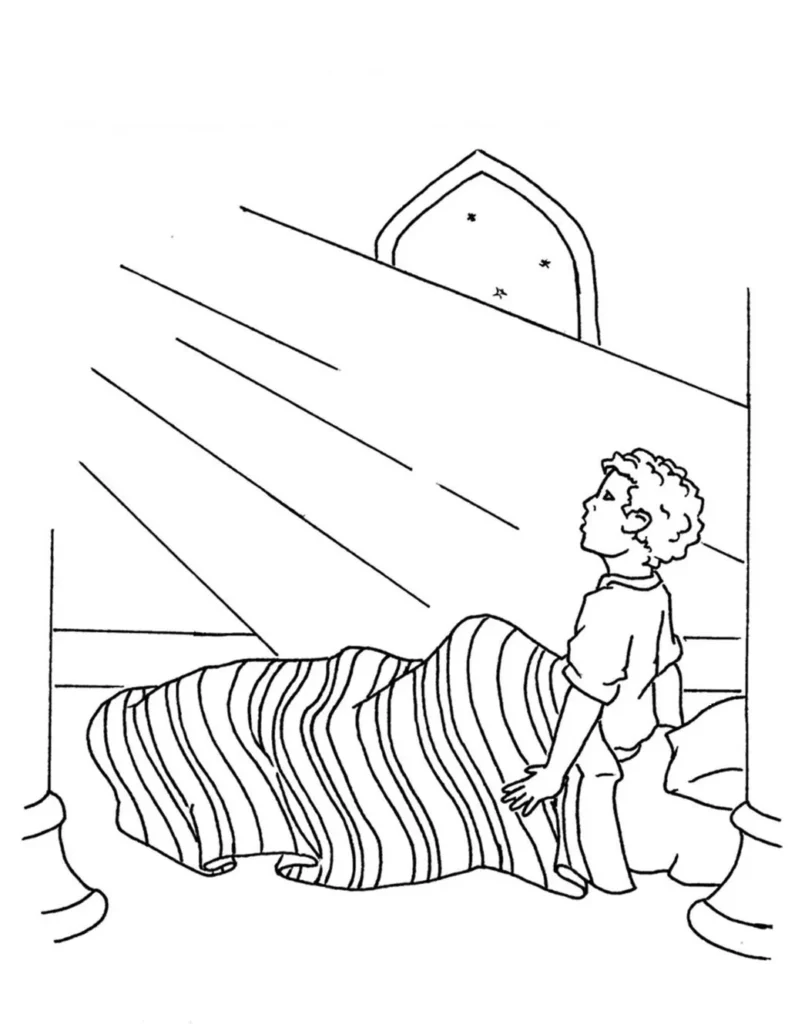 Desenhos de Samuel o profeta Deus chama Samuel Samuel e a Voz de Deus: Cena bíblica da chamada de Samuel, com luz divina e arquitetura antiga.