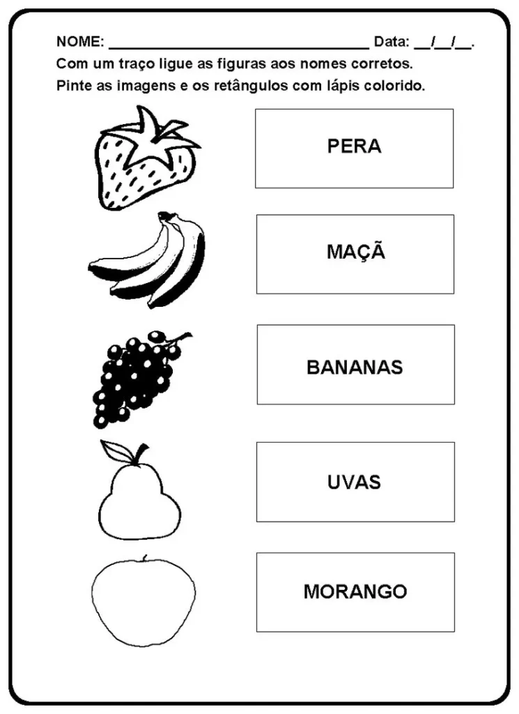 Atividade com Frutas para Imprimir: Ligue os pontos e pinte!