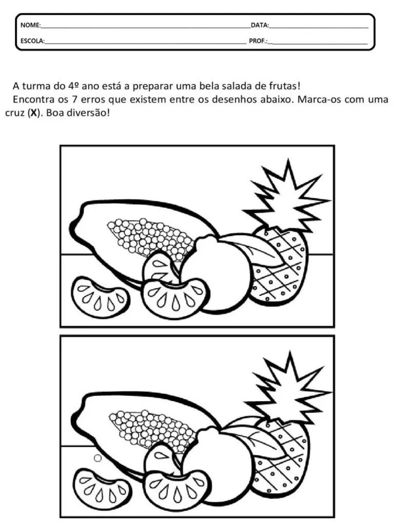 Atividade Divertida: Encontre os Erros na Salada de Frutas para Colorir
