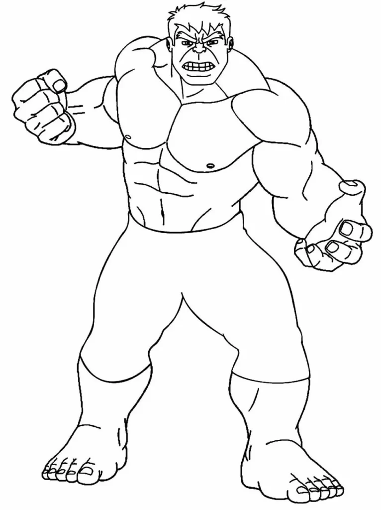 Desenhos do Hulk para imprimir e colorir Bravo Hulk Bravo para colorir: desenho detalhado do gigante esmeralda pronto para a ação.
