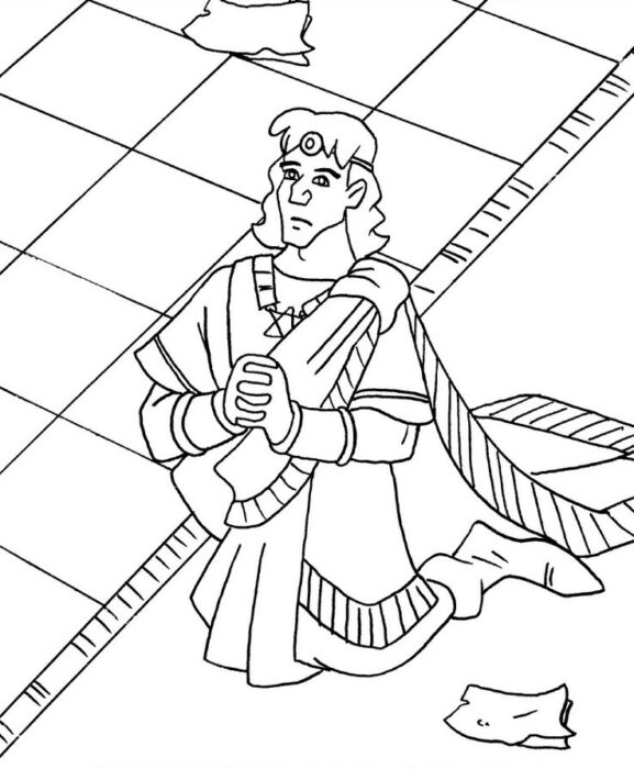 Desenhos do Rei Salomão para colorir Salomão pede sabedoria a Deus Rei Salomão em oração: Desenho para colorir sobre o pedido de sabedoria a Deus.