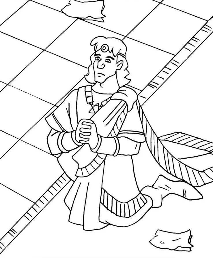 Rei Salomão em oração: Desenho para colorir sobre o pedido de sabedoria a Deus.