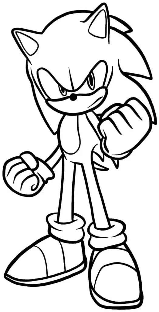 Sonic em pose de ação pronto para colorir. Desenho do famoso ouriço azul dos videogames.