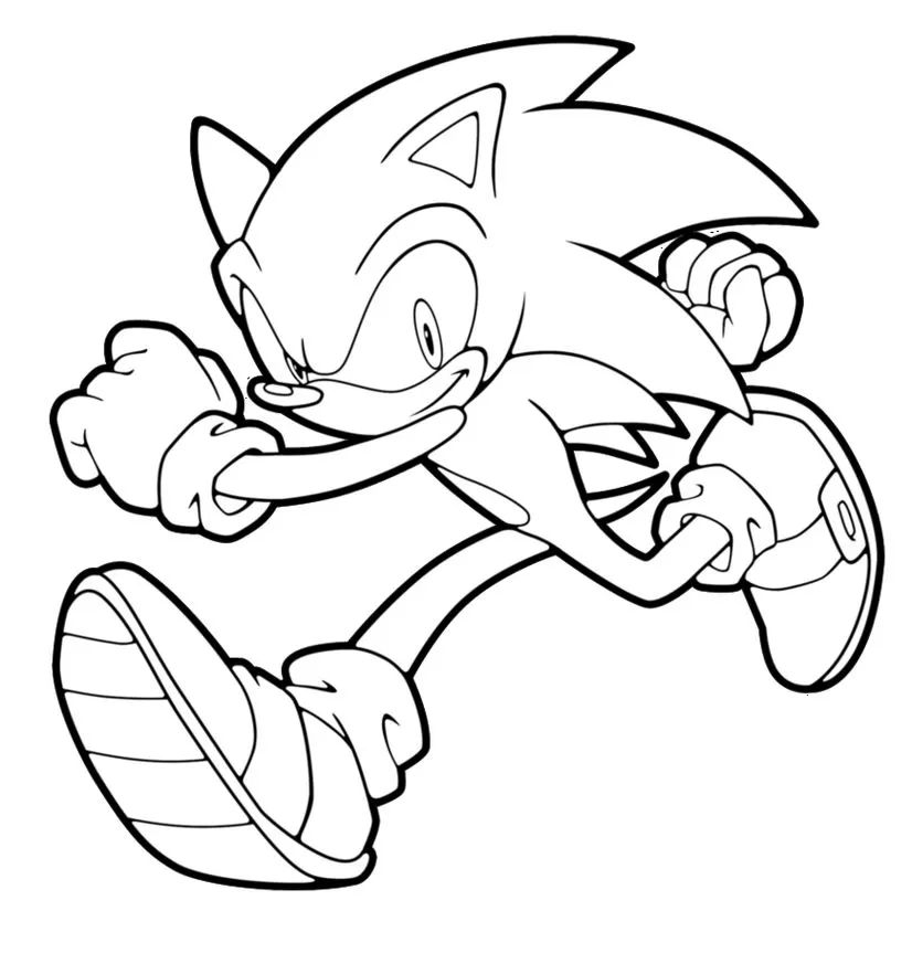 Sonic correndo para colorir: Imagem do ouriço veloz em ação.