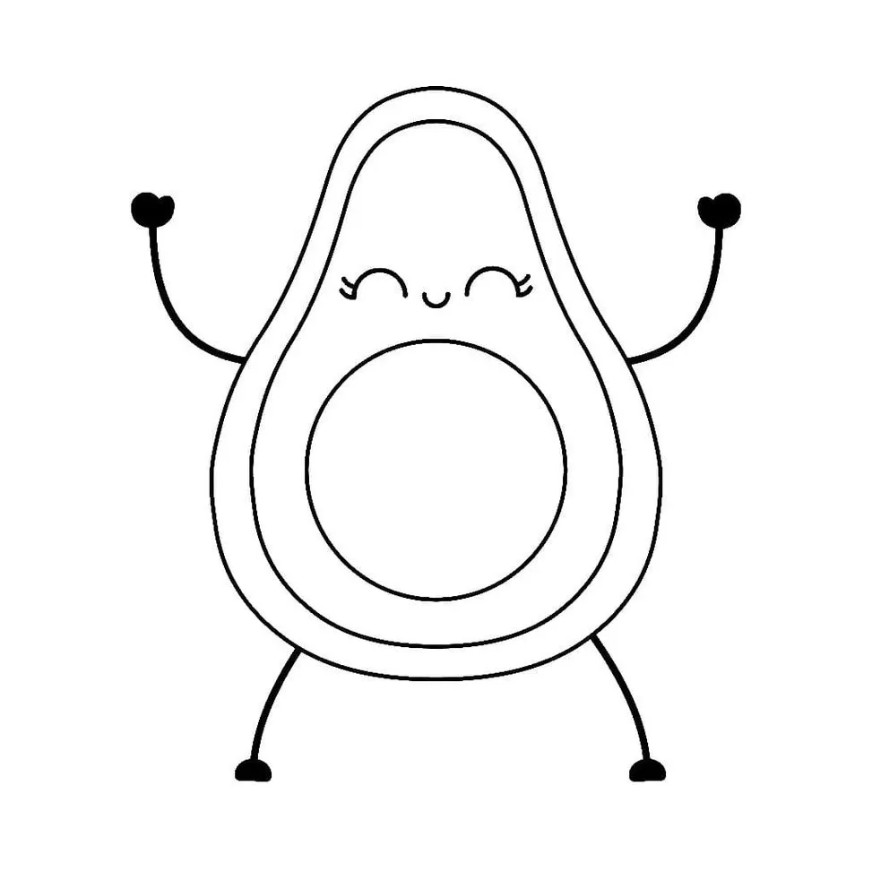 Desenhos de Abacates para imprimir e colorir Abacate feliz Abacate Sorridente para Colorir: Desenho divertido para imprimir