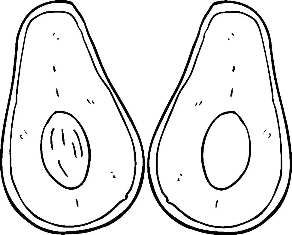 Desenhos de Abacates para imprimir e colorir Abacate partido ao meio Abacates para Colorir: Desenho de Abacate Partido ao Meio com Caroço