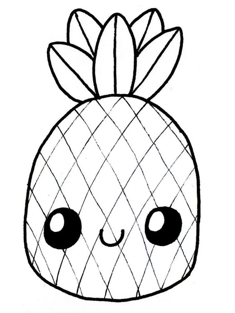 Abacaxi Tímido para Colorir: Desenho divertido de abacaxi com expressão facial para atividades criativas.